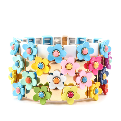 伸張の伸縮性があるエナメルのタイルのブレスレットの花Blossingはばね色を塗った
