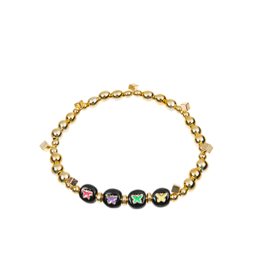 KCの金の赤鉄鉱のアルファベットの手紙のブレスレットの黒の虹の合金材料