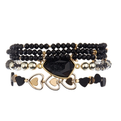 涼しいRound Beads Bracelet Set Druzyの魅力と小型女性黒いFacted